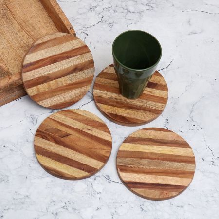 Finest Quality Brown Wooden Coasters - Pack of 4